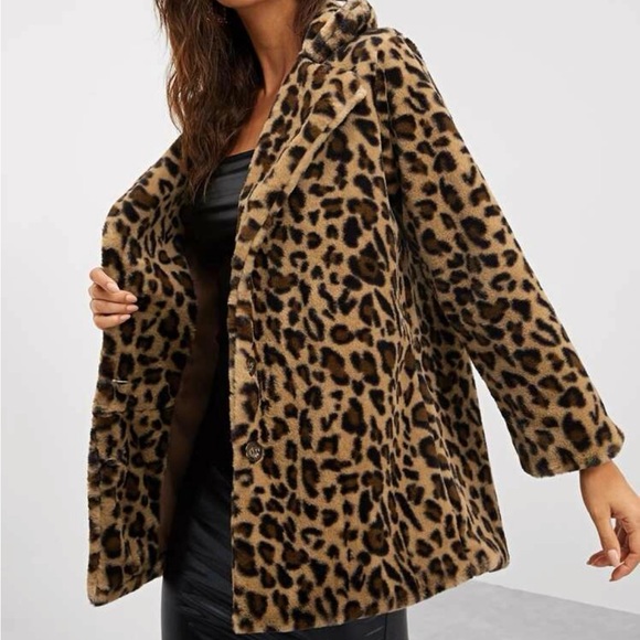 Faux Fur Jacke Animal Leopard Print Coat S-L NEW - Picture 2 of 5